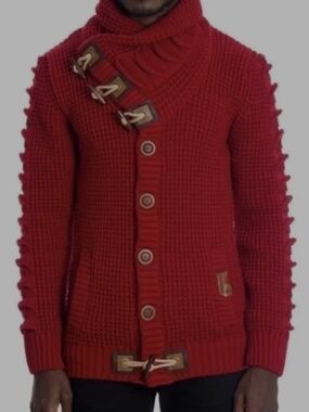 Source Unknown Red Chunky Toggle Knit Cardigan